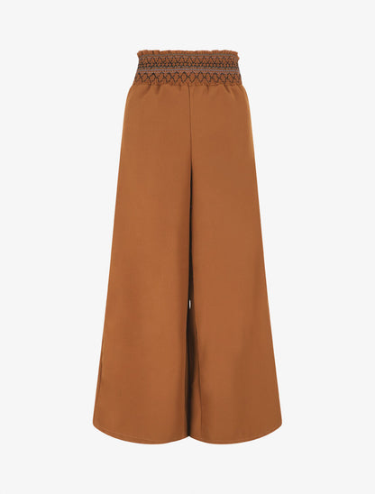Pantalon ample uni élastiqué - Camel - 1