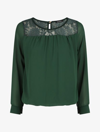 Top uni en voile et dentelle - Vert - 7