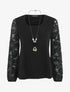 Top droit manches longues dos en dentelle - Noir - 7