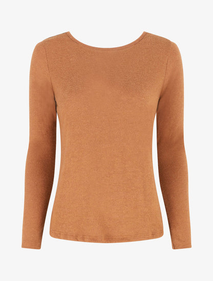 Pull droit dos en V dentelle - Camel - 1