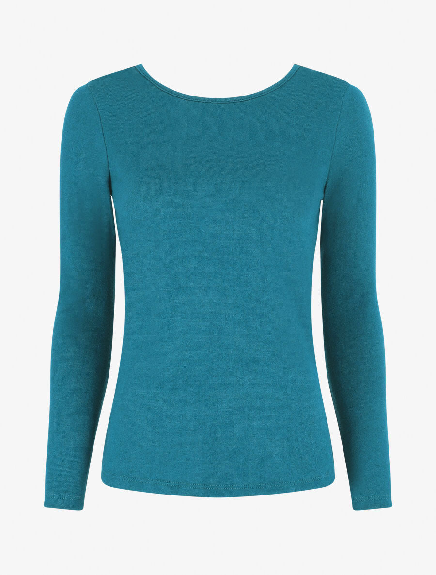 Pull droit dos en V dentelle - Bleu canard - 4