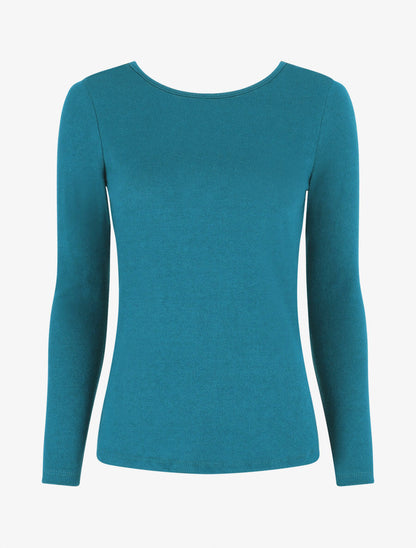 Pull droit dos en V dentelle - Bleu canard - 4