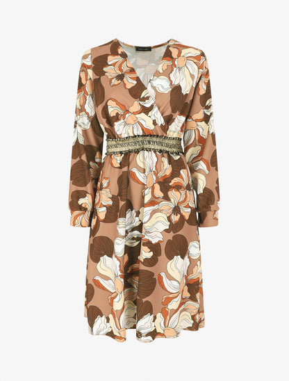Robe courte évasée imprimé fleuri - Marron - 1