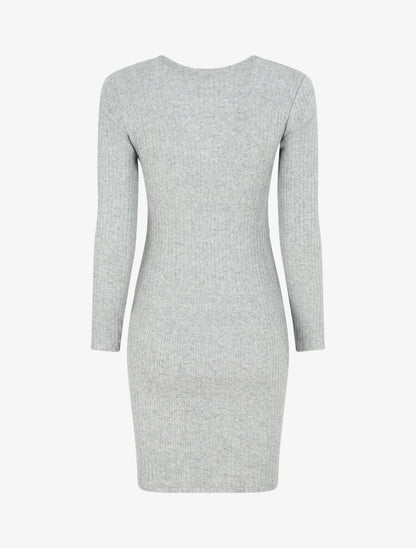 Robe courte ajustée manches longues - Gris - 2