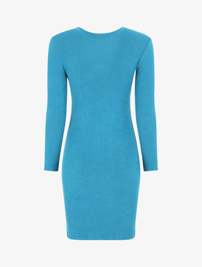 Robe courte ajustée manches longues - Bleu canard - 2