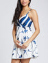 Robe patineuse courte à imprimés - Bleu - 1