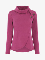 Pull droit col roulé et boutons - Violine - 1