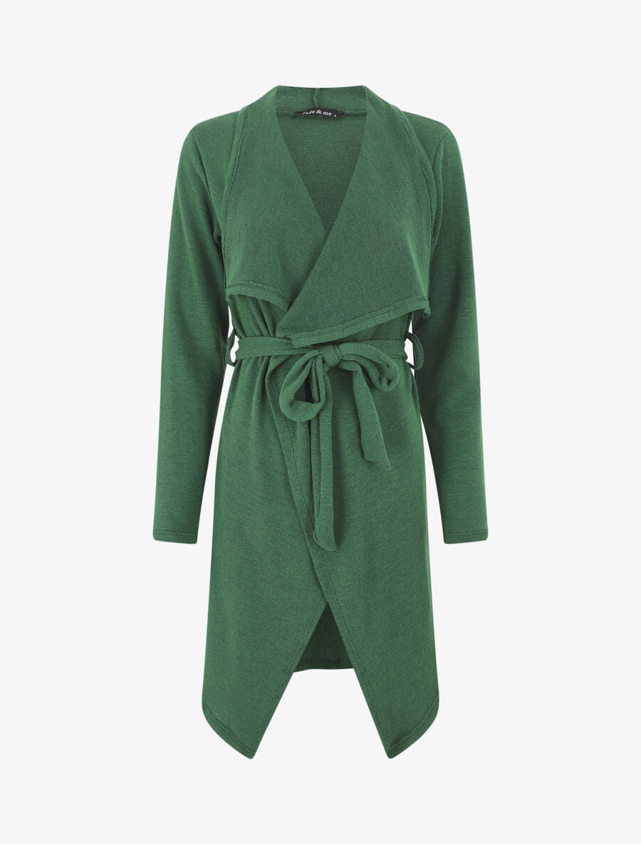 Gilet long en maille col cascade - Vert - 4