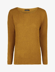 Pull uni en maille à col rond - Jaune moutarde - 1