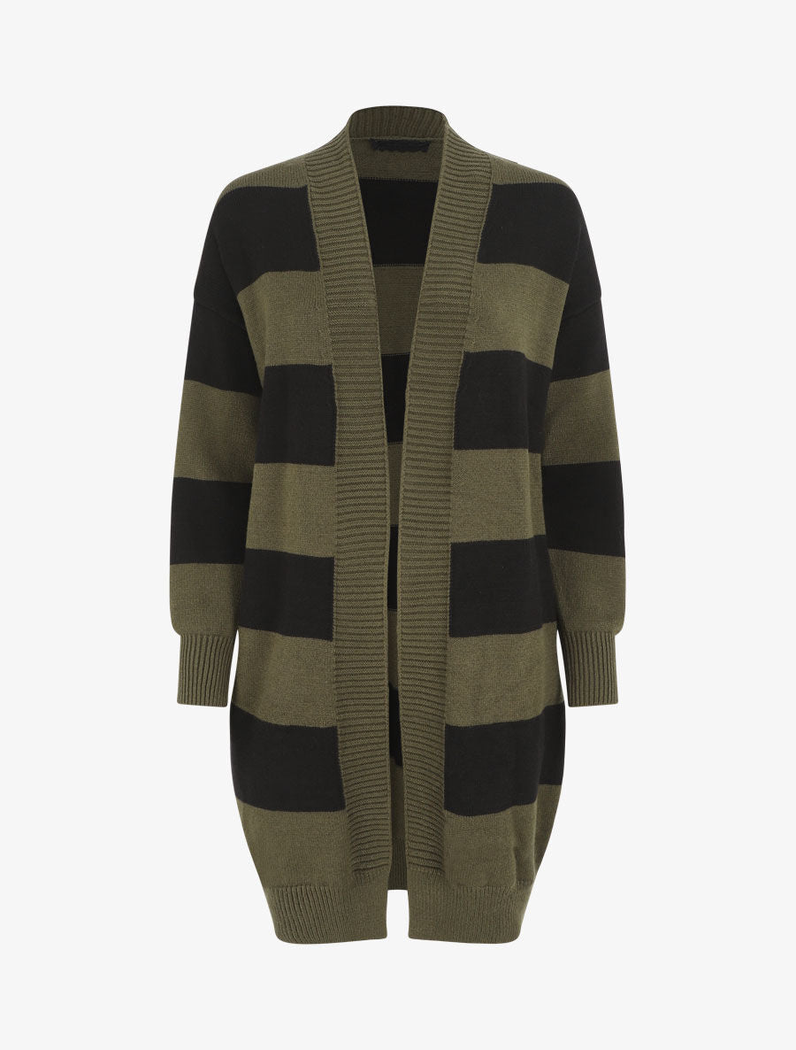 Gilet long rayé coupe droite - Kaki - 4