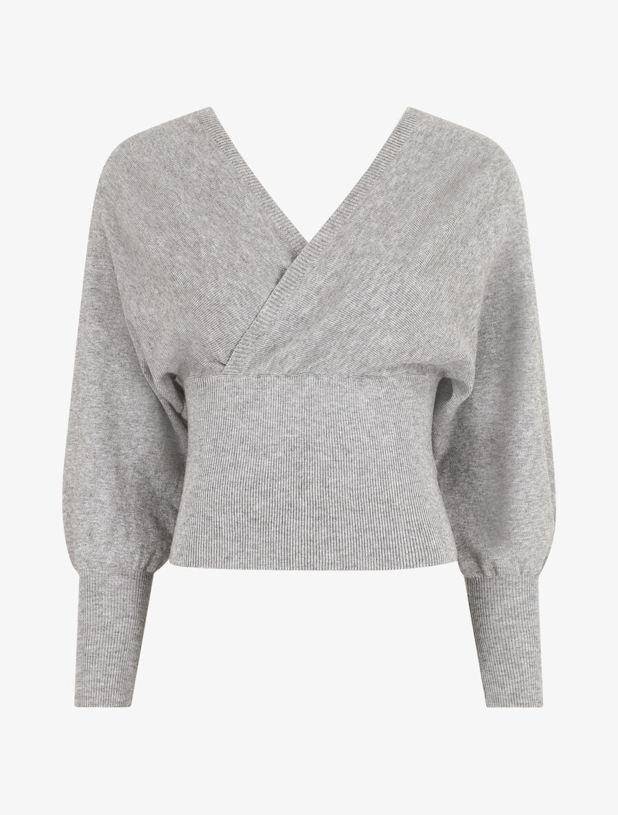 Pull crop top à manches longues - Gris - 1