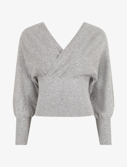 Pull crop top à manches longues - Gris - 1