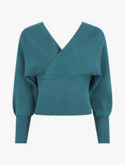 Pull crop top à manches longues - Bleu canard - 1