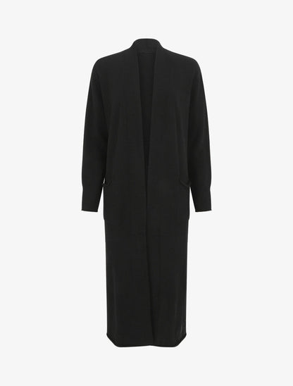 Gilet long uni à poches - Noir - 1