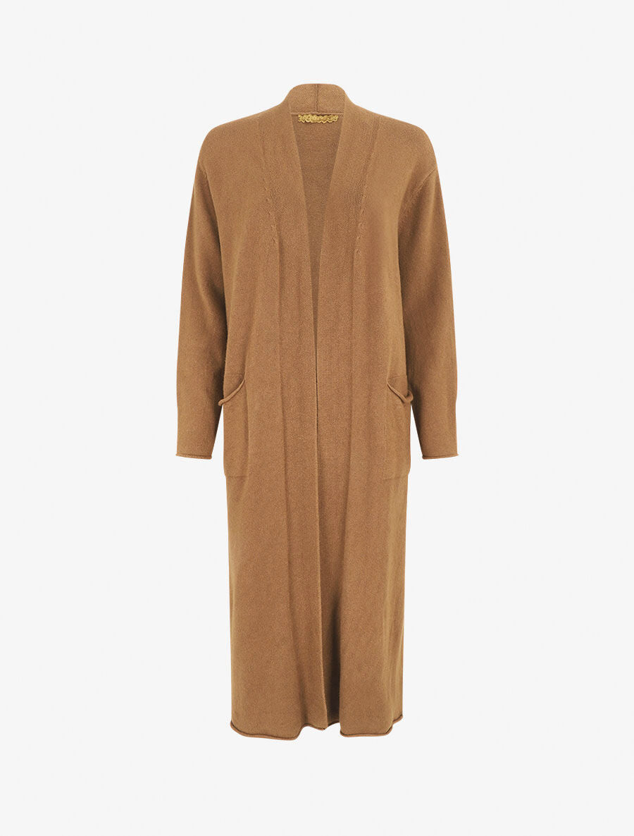 Gilet long uni à poches - Camel - 1