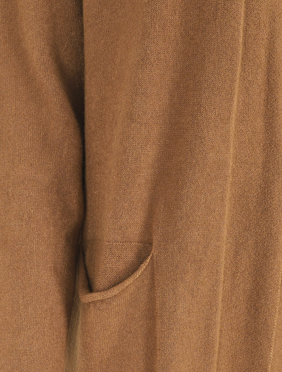 Gilet long uni à poches - Camel - 3
