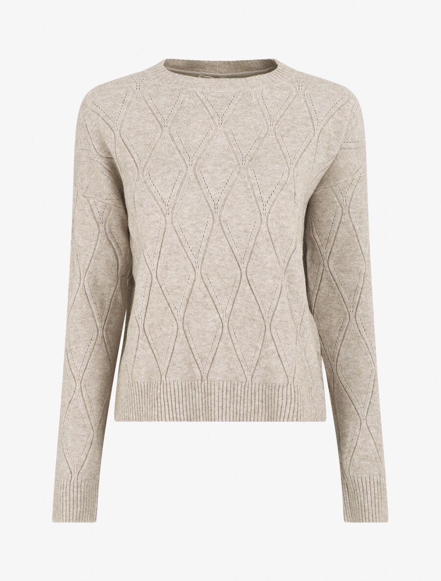 Pull fin uni classique à col rond - Beige - 1
