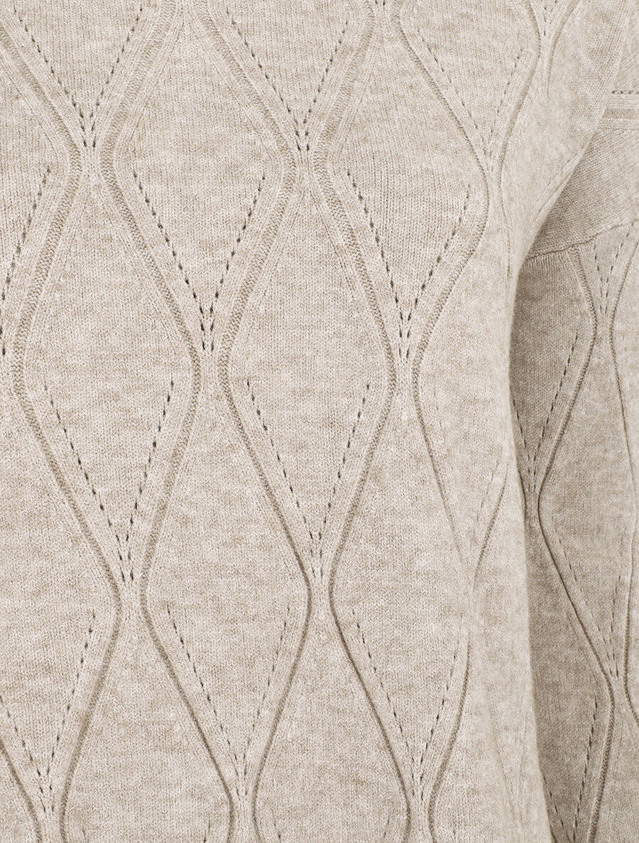 Pull fin uni classique à col rond - Beige - 3