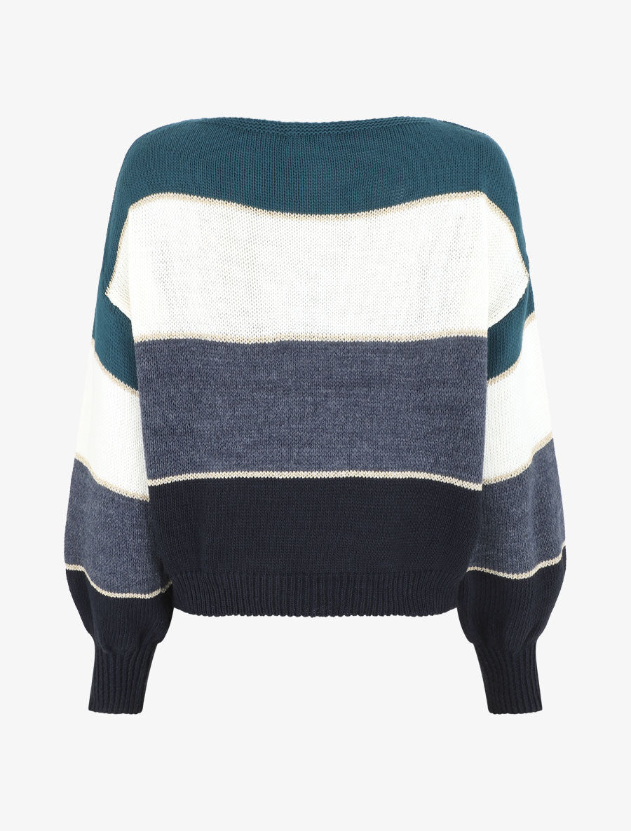Pull droit à rayures - Bleu canard - 2