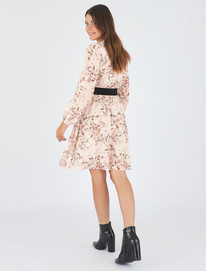 Robe mi-longue évasée motif floral - Beige - 5