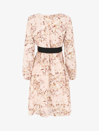 Robe mi-longue évasée motif floral - Beige - 2