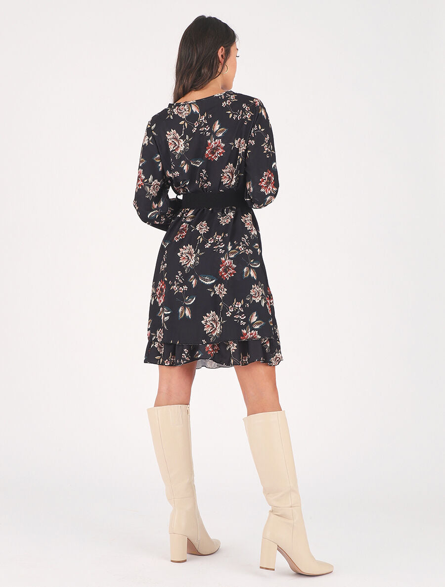 Robe volantée à imprimé fleuri - Noir - 5