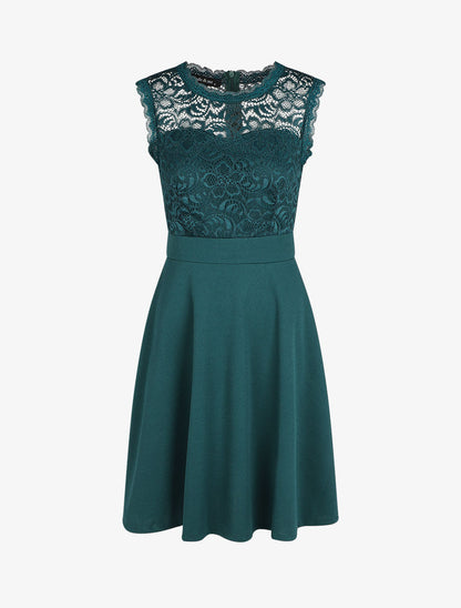 Robe uni à bustier en dentelle - Bleu canard - 1