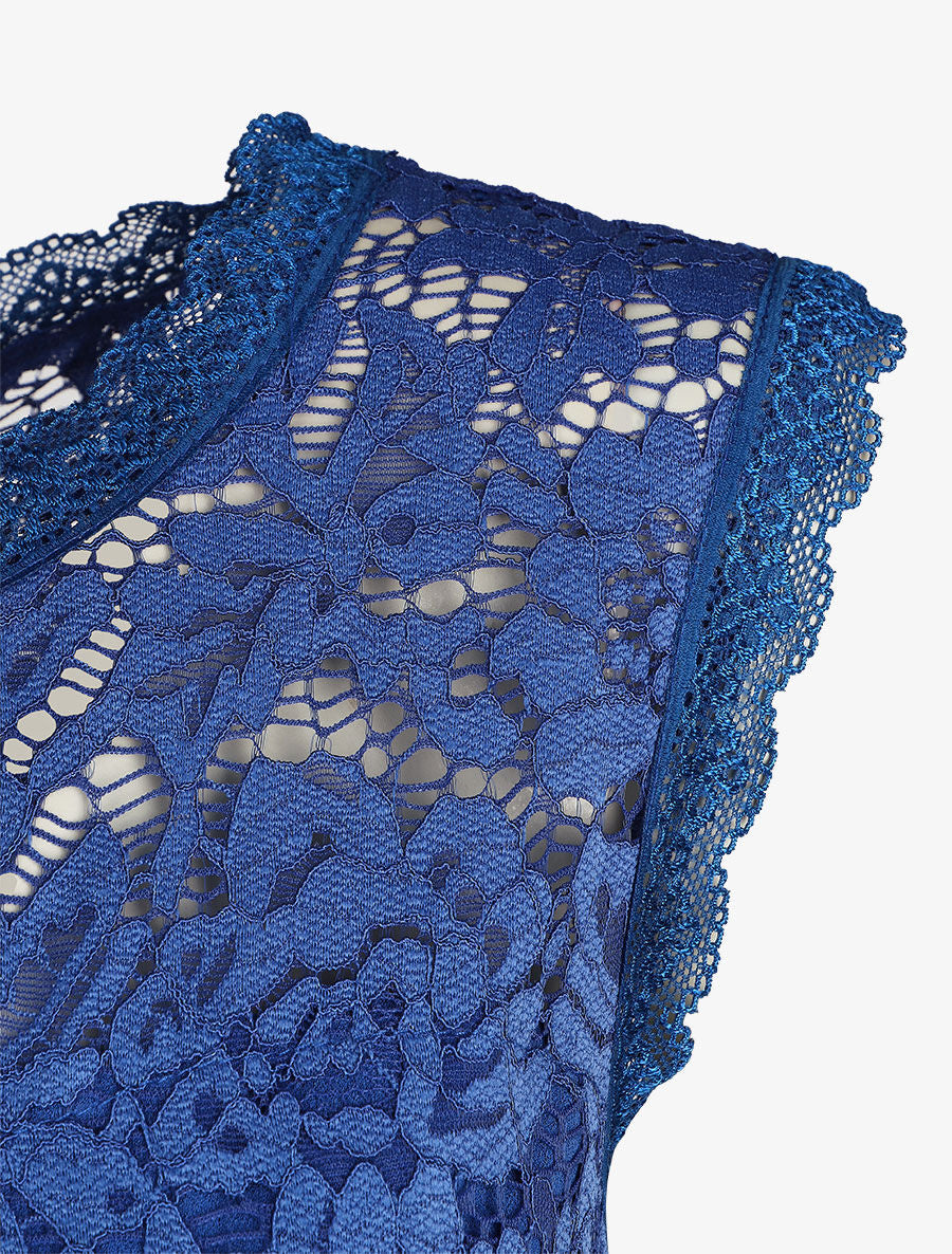 Robe uni à bustier en dentelle - Bleu royal - 3