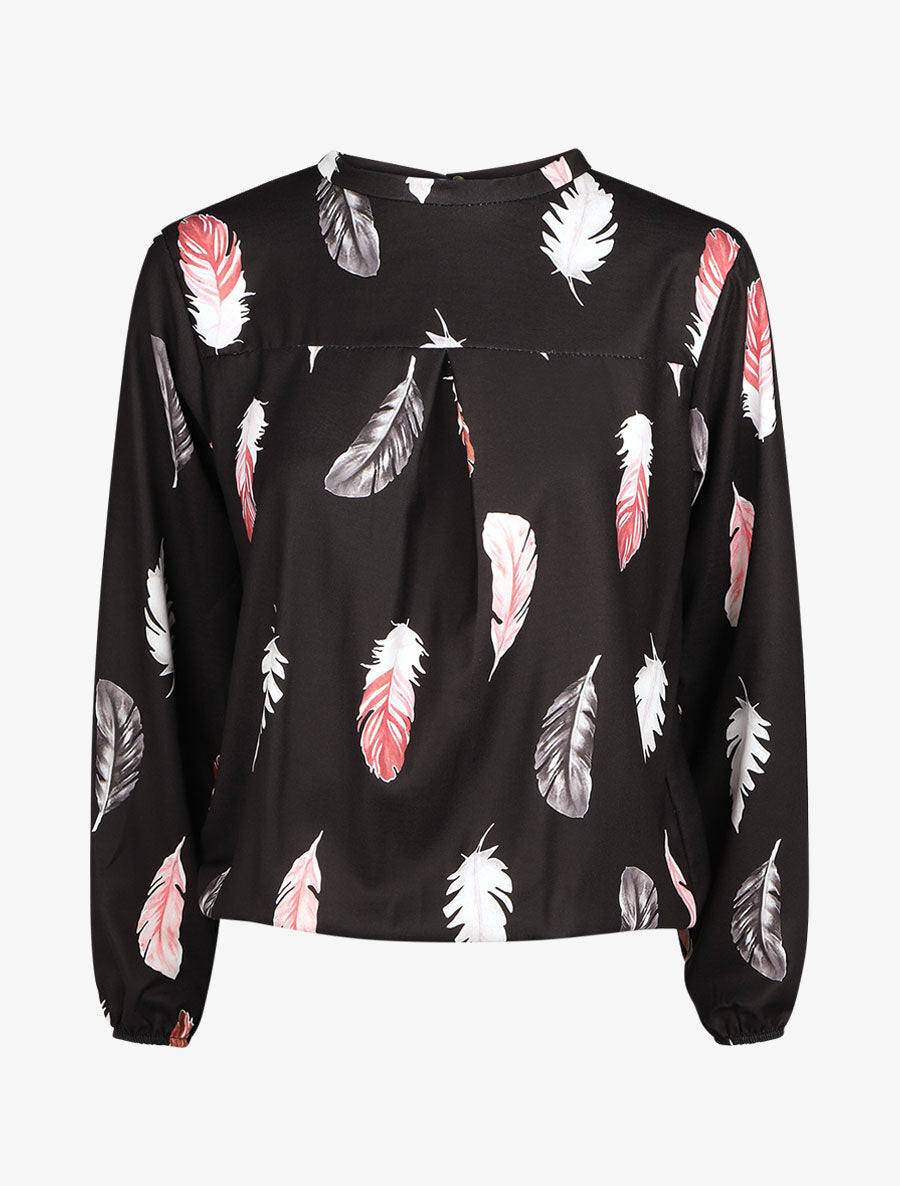 Blouse à imprimé plume - Noir - 1