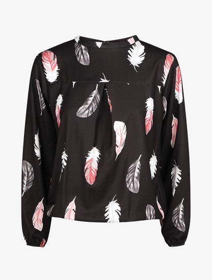 Blouse à imprimé plume - Noir - 1