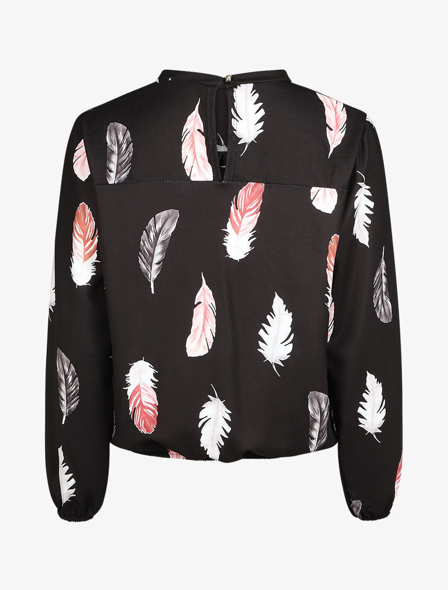 Blouse à imprimé plume - Noir - 2