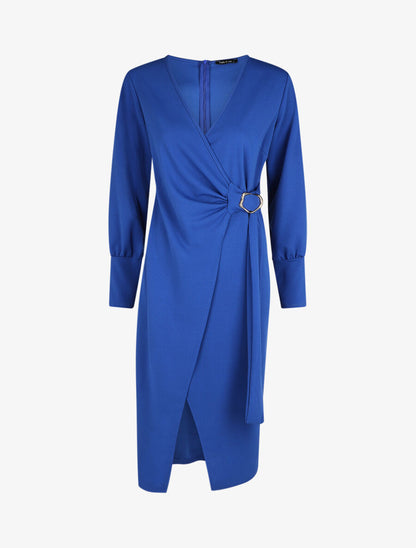 Robe longue unie effet portefeuille - Bleu roi - 6