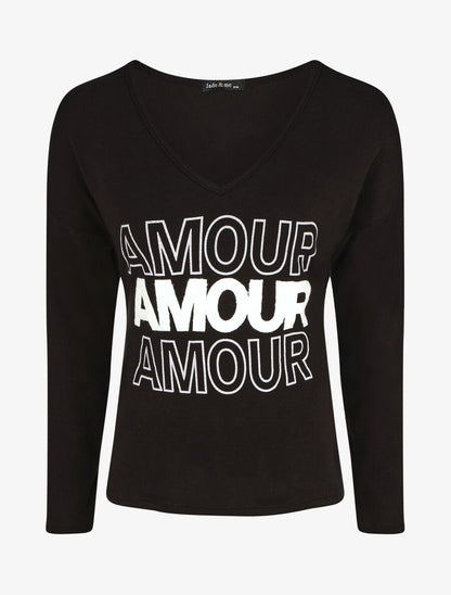 Pull droit inscription AMOUR - Noir - 1