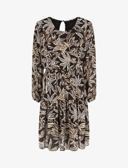 Robe évasée imprimé feuilles - Noir - 1