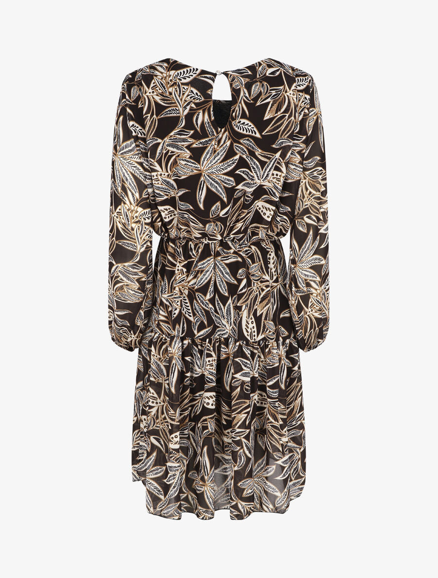 Robe évasée imprimé feuilles - Noir - 2