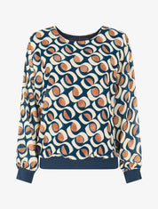Blouse en voile imprimé graphique - Marine - 5