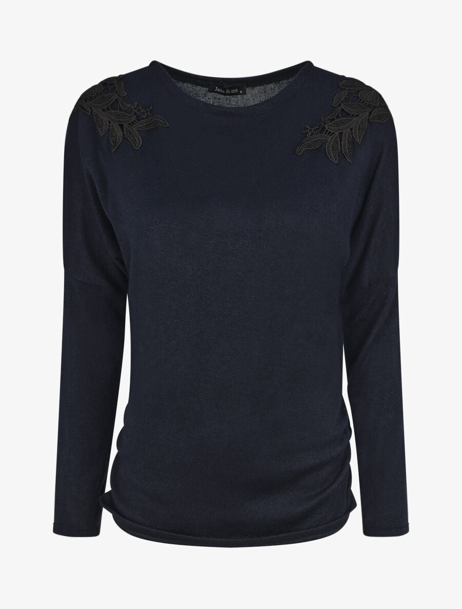 Pull droit empiècements crochet - Marine - 4