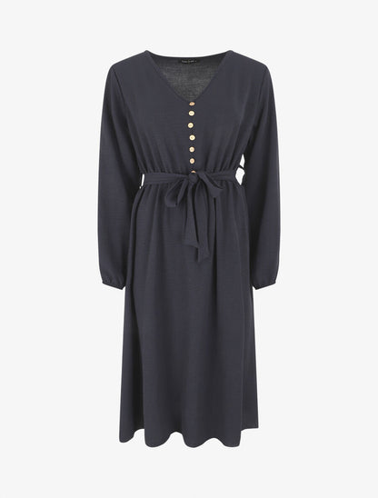 Robe longue unie - Marine - 1