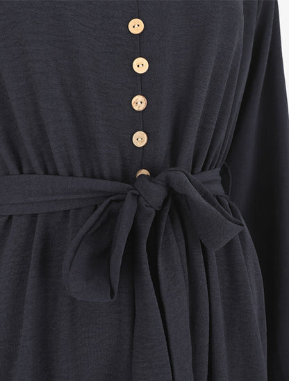 Robe longue unie - Marine - 3