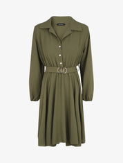 Robe chemise évasée unie - Kaki - 1