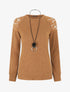 Pull uni et épaules en dentelle - Marron - 4