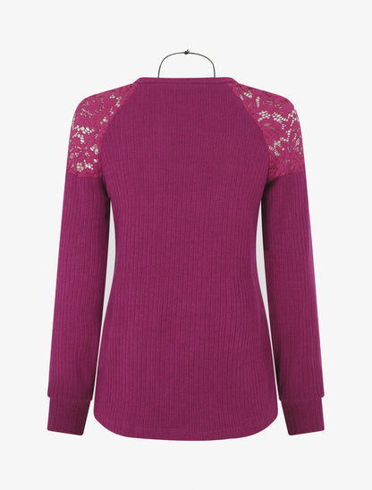 Pull uni et épaules en dentelle - Violine - 2