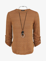 Pull ample à rayures irisées - Camel - 6