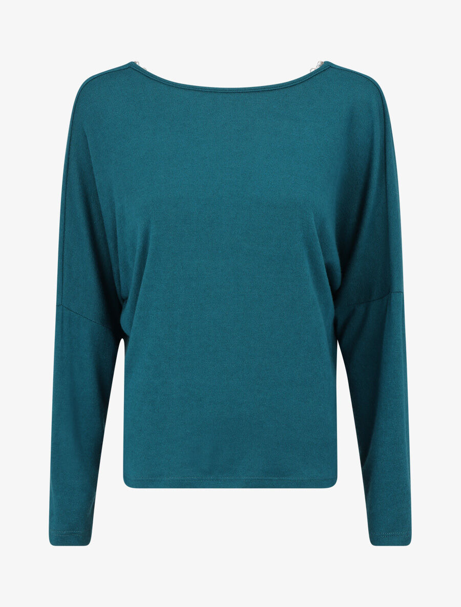 Pull loose dos nu bijou à perles - Bleu canard - 6