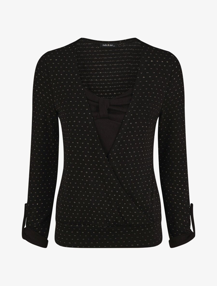 Pull cache-coeur moucheté à noeud - Noir - 1