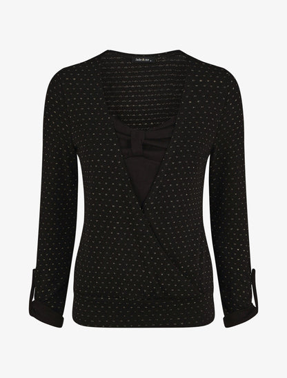 Pull cache-coeur moucheté à noeud - Noir - 1