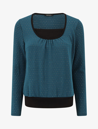 Pull uni à détail irisé - Bleu canard - 1