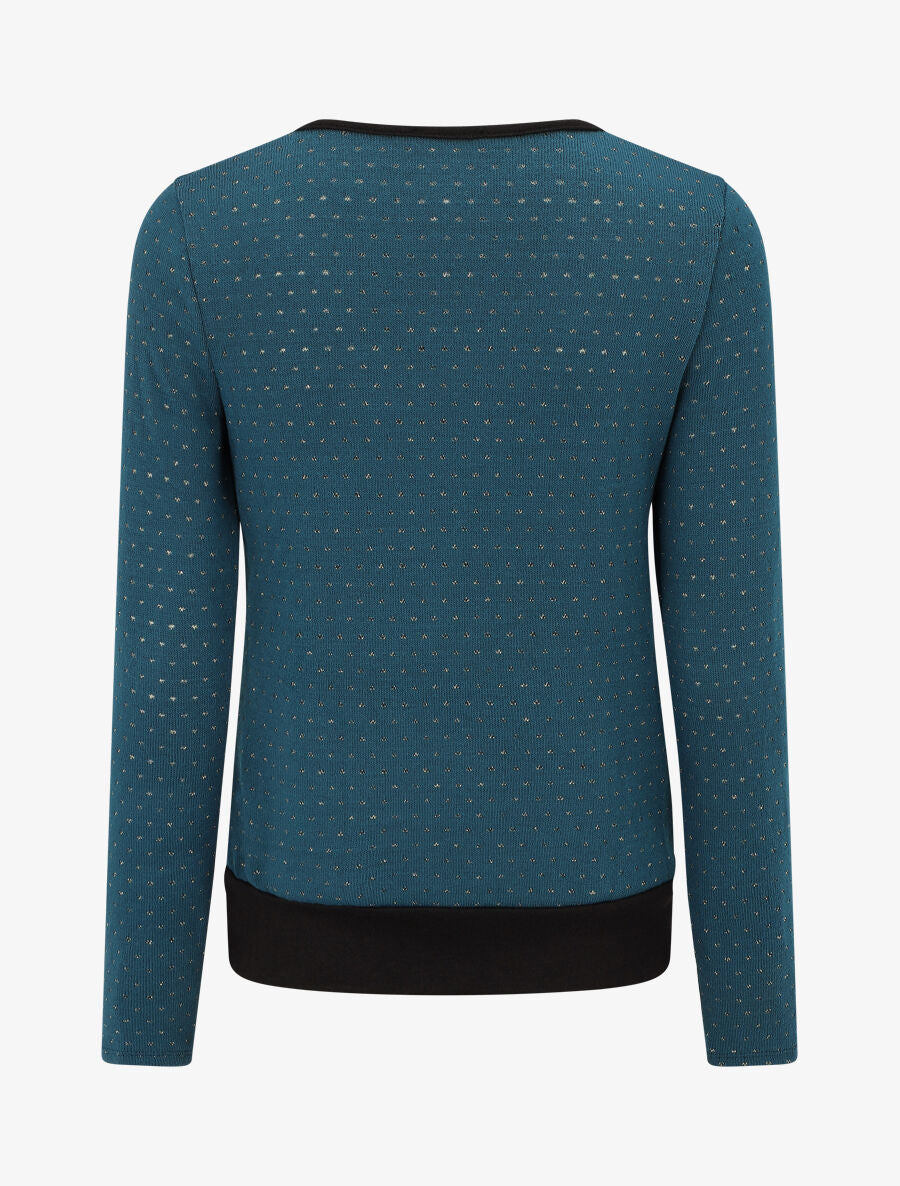 Pull uni à détail irisé - Bleu canard - 2
