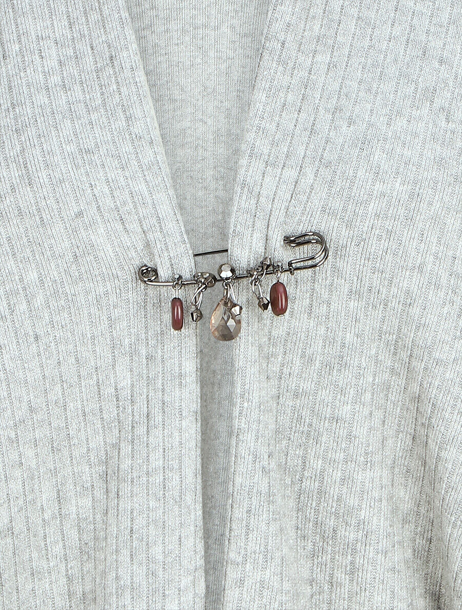 Gilet côtelé oversize à broche - Gris clair - 3