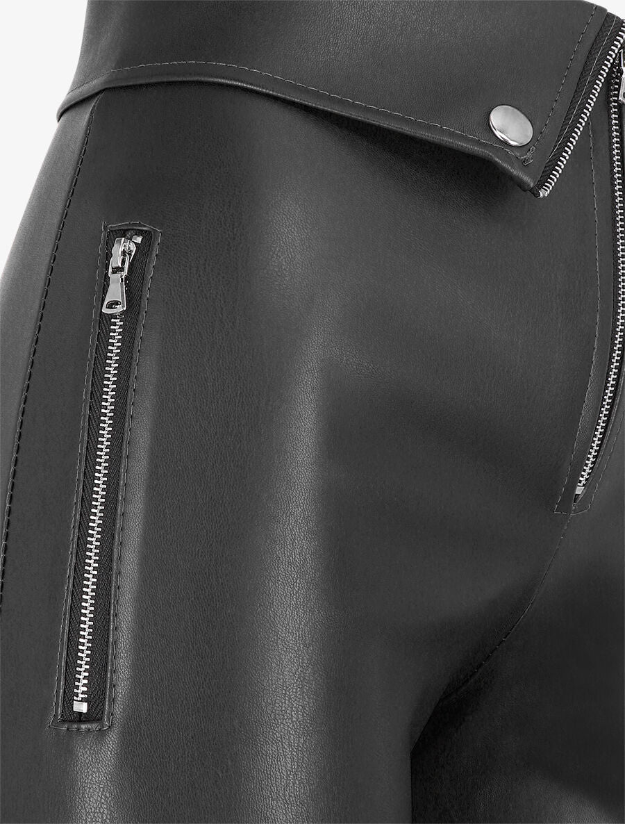Pantalon ample en simili à revers - Noir - 3